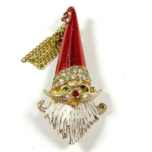 Vintage MYLU Winking Santa Brooch with Chain Tassel Christmas Pin 2.5" Signed